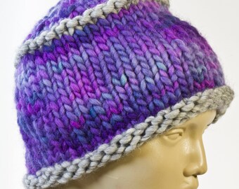 Man's Wool Hat * Bulky Wool Hat * Woman's Winter Hat * Handknit Wool Hat * Purple Wool Hat * Warm Winter Hat * Child's Wool Hat