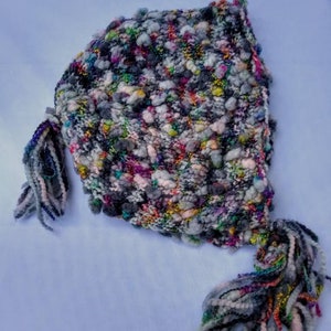 Maroon Knit Bonnet Handknit Tassled Hat Wool Knit Bonnet No Hat Hair Handknit Maroon Bonnet Woman's Knit Hat Boho Wool Hat Gray