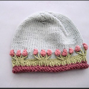 Cotton Angora Knit Girl’s Hat: Floral Beanie