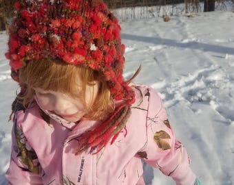 Boho Knit Bonnet * Colorful Knit Bonnet * Woman's Wool Bonnet * Girls Knit Hat * Tasseled Hat * Colorful Wool Hat * Handknit Wool Hat