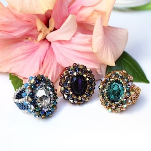 PDF Instructions Ring &quot;Cesar&quot; Beading Tutorial eBook Swarovski pattern trend fashion statement