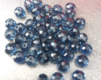 Pack of 50 fire-polished glass beads faceted rondelles 6 x 4 mm Montana blue beads mini donuts faceted smoke quartz