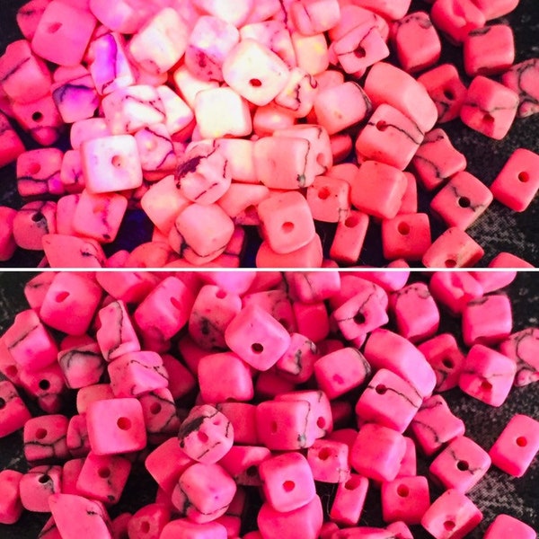 Vintage approx. 35g gemstone howlith splinters about 5mm beads disco beads disco jewelry neon glows pink pink magenta