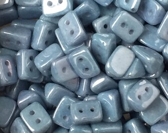 50 St. TRIOS Beads 6 x 4 mm Alabaster Blue Luster Two Hole Beads