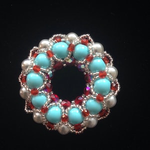 DIY Kit Creative Set Pendant &quot;Simply&#39;&#39; (1) in Turquoise Silver Red , Donut set bead thread
