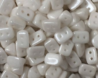 50 St. TRIOS Beads 6 x 4 mm White Alabaster Luster Two Hole Beads