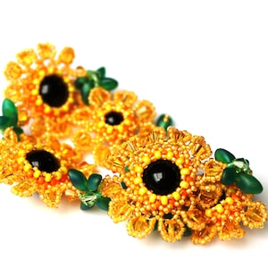 Instrucciones en PDF Pulsera "Marigold" Enhebrado de cuentas Caléndula Flores de almendro Tutorial de cuentas Libro electrónico Patrón de collar de cuentas "Blooming Almond"