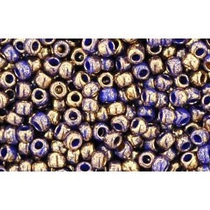 Op de afbeelding: Een mix van gouden en blauwe kralen, met een metallic afwerking. De kralen zijn klein en rond, en ze hebben een licht onregelmatige vorm.
