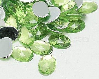 1pc approx 25x18x6mm Acrylic Rhinestone Faceted Flat Back Oval Light Green Cabochons Acrylic Gem Camo Gemstone Cabochons