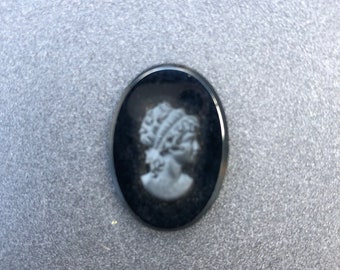 1 piece approx. 18 x 25 mm vintage gem cameo gemstone glass cameo cabochon (no. 11) matt black cameo woman's head women's head right