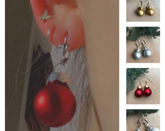 Christmas earrings ball Christmas ball earrings brisure jewelry gift glass Christmas balls Christmas tree balls