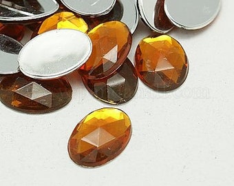 5 St. ca. 14x10x3mm Acryl Strass Cabochons, facettiert, flache Rückseite, oval, topas, Acryl Gemme Kammee Schmuckstein, Schokolade