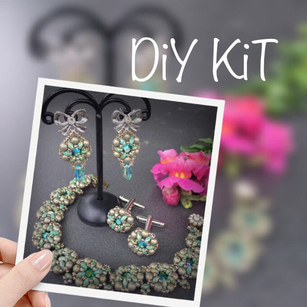 DIY Kit Creative Set "Montpensier" Studs Bracelet Cufflinks Bridal Jewelry floral ShabbyChic Boho Dirndl