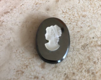 1 St. ca. 18x25 mm Vintage Gemme Kammee Schmuckstein Glas Kamee Cabochon (Nr. 12) schwarz weiß matt cameo Frauenkopf Frauen Kopf links