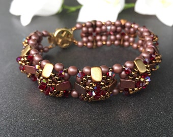 PDF instructions bracelet ''CORA'' Beading Tutorial Bracelet pattern TRIOS beads