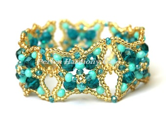 PDF Instructions Bracelet "Anastasia" Beading Tutorial - eBook Faceted Rondell Emerald emerald green