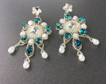 PDF Instructions Earrings "Apolinaria" Beading Tutorial pattern ear studs Swarovski bridal jewelry Wedding Make your own beading DIY