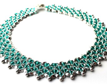 DIY Kit Necklace &quot;SABINE&quot; (No.2) Creative Set, Silver Green, Do it yourself, Statement Necklace, Jewelry Making Emerald