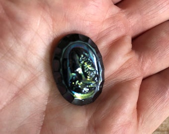 1 piece approx. 18 x 25 mm vintage gem cameo gemstone glass cameo cabochon (no. 13) black iridescent cameo woman's head left