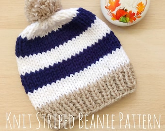 Knit Striped Beanie Pattern - Digital