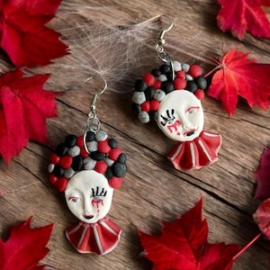 Bloody clown handmade polymer clay earrings