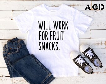 Will Work For Snacks Shirt, Kids, Toddler, Infant, Funny, Modern, Hipster Tee, T-Shirt, Onesie