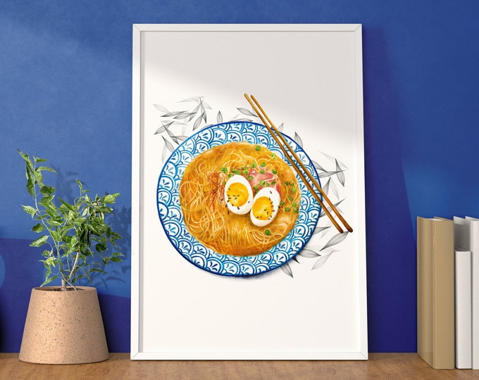 Ramen noodles lovers - watercolour food illustration art print - Japan- Travel- Foodie Kitchen Art