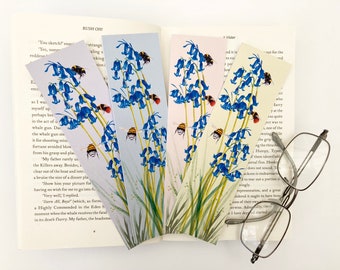 Bluebells And Bees Printable Watercolour Bookmarks - Set of 4