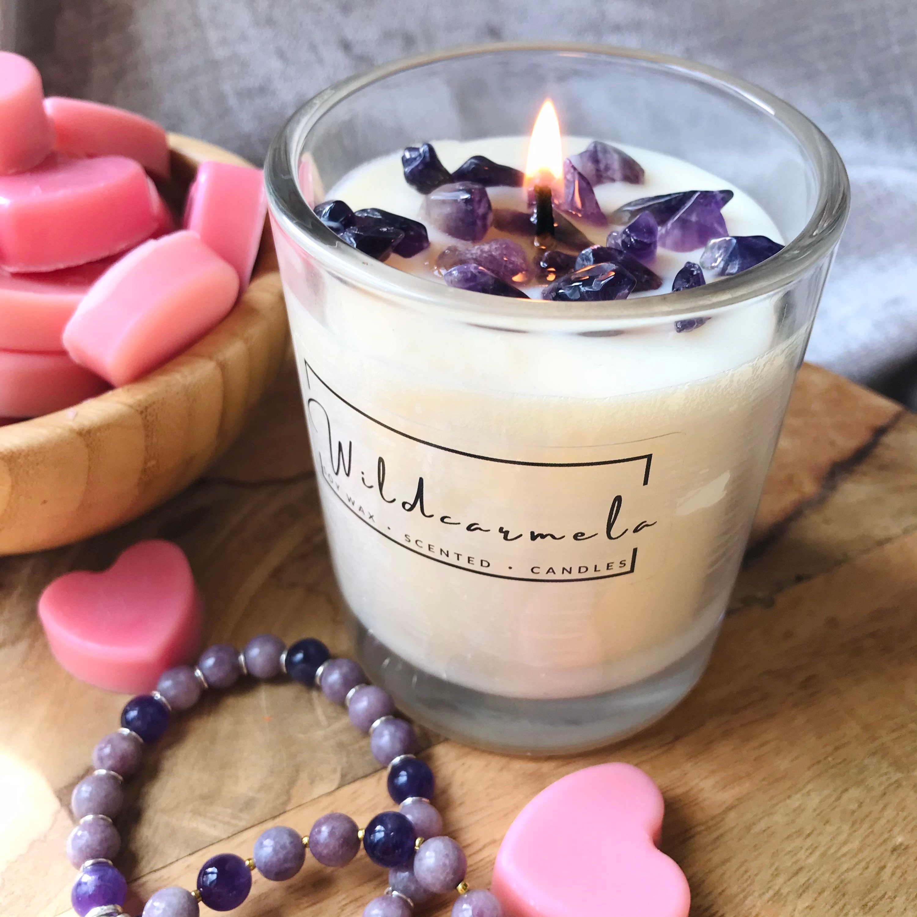 Limited Edition Amethyst gem chip candle by WildCarmela and Etsy