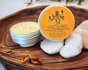 Orange Sage Beef Tallow Skin Cream, Handmade by Twisted Saje Ranch various sizes 2oz, 4oz and 5oz