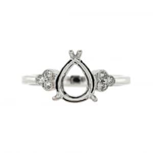 Ring Semi-Mount Pear 9x7mm In 14k White Gold With Bezel Diamond Accents, Wedding Art Deco Ring, Ladies Ring, Women Gift (50253)