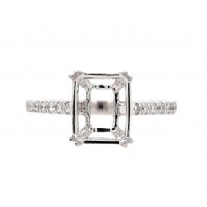 Emerald Cut 10x8mm Ring Semi Mount In 14k White Gold With Accent Diamonds, Designer Ladies Ring, Diamond on Band, Jewelry Gift (47339)