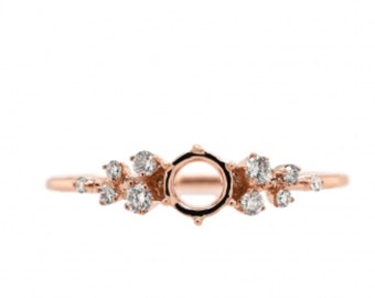 Ring Semi Mount Round 4.25mm In 14K Rose Gold With Diamond Accents, Art Deco Ring Semi Mount, Women's Gift, Customizable (43992)