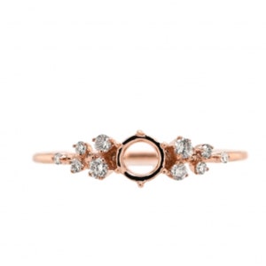 Ring Semi Mount Round 4.25mm In 14K Rose Gold With Diamond Accents, Art Deco Ring Semi Mount, Women&#39;s Gift, Customizable (43992)