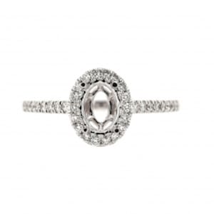 Ring Semi-Mount Oval 7x5mm In 14k White Gold With Diamond Accents, Wedding Art Deco Unique Halo Ring Semi Mount, Jewelry Gift (47342)