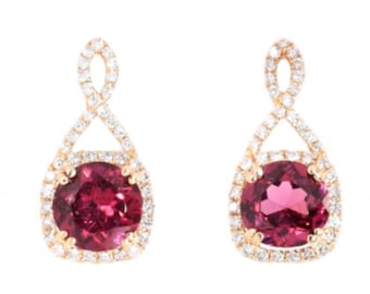 Raspberry Garnet Round 1.85 Carat Stud Earring With Diamonds In 14k Yellow Gold, January Birthstone, Valentine Gift, Garnet Jewelry (42518)