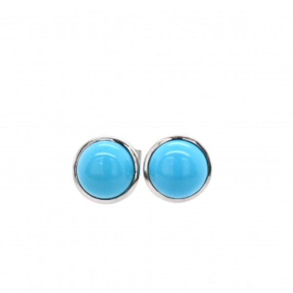 Clous d'oreilles turquoises ronds de 3,36 carats avec lunette en or blanc 14 carats, pierre de naissance de décembre, cadeau pour femme, bijoux d'oreille turquoise (50560)