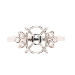 Ring Semi-Mount Oval 10x8mm In 14k White Gold With Diamond Accents, Designer Wedding Ring, Jewelry Gift, Ladies Ring (42686)