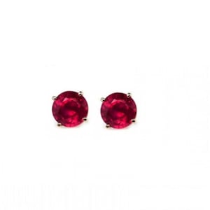 Madagascar Ruby Round 4mm, 0.80 Carat Solitaire Stud Earrings,14k Yellow Gold (53526)