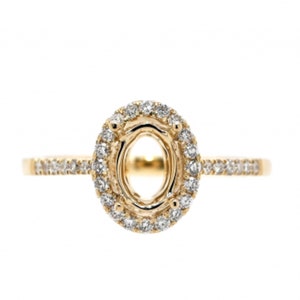 Ring Semi-Mount Oval 7x5mm In 14k Yellow Gold With Diamond Accents, Ladies Designer Wedding Halo Ring Semi Mount, Jewelry Gift (44221)