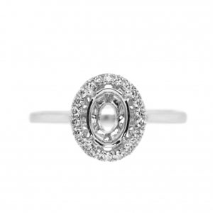 Ring Semi-Mount Oval 7x5mm In 14k White Gold With Diamond Accents Part Of Matching Set, Art Deco Unique Halo Ring, Jewelry Gift (43968)