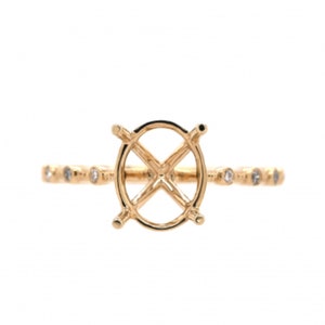 Ring Semi-Mount Oval 10x8mm In 14k Yellow Gold With Diamond Accents, Ladies Wedding 4 Prong Ring Semi Mount, Jewelry Gift  (46383)
