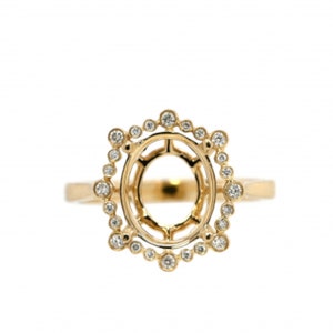 Ring Semi-Mount Oval 11x9mm In 14k Yellow Gold With Bezel Diamond Accents, Designer Halo Wedding Ring Semi Mount, Jewelry Gift (43848)
