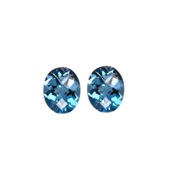 London Blue Topaz Oval 9x7mm Approximately 4 Carat Matching Pair, December Birthstone, Faceted Checkerboard Top, For Earring Making (2176)