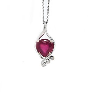 Madagascar Ruby 2.25 Carat, Heart 8mm Pendant, 14K White Gold, Diamond Accents (145814)