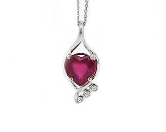 Madagascar Ruby 2.25 Carat, Heart 8mm Pendant, 14K White Gold, Diamond Accents (145814)