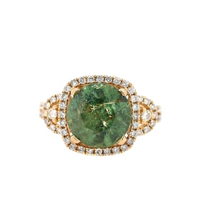 Demantoid Garnet Round 3.79 Carat Halo Ring With Diamond Accent in 14K Yellow Gold, Rings For Women, Gift For Her (145073)