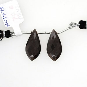 Faceted Black Moonstone Leaf Drops, 24x9mm Pair, June Birthstone, Drilled Briolettes (48536)