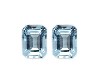 Paar aquamarijn smaragdgeslepen edelstenen, 8 x 6 mm, 3,34 karaat, geboortesteen van maart (49730)