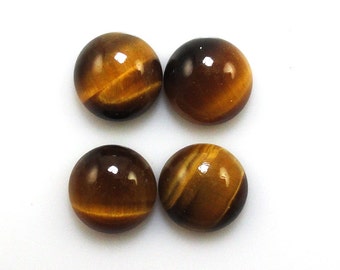 Tiger's Eye Cabochons, Round 10mm Flat Bottom Gemstone, 14 Carat, 4 Pieces (1923)
